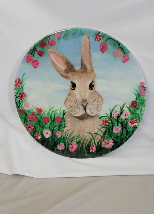 Peeking Through Petals – Epoxy Sealed Bunny Wall Art