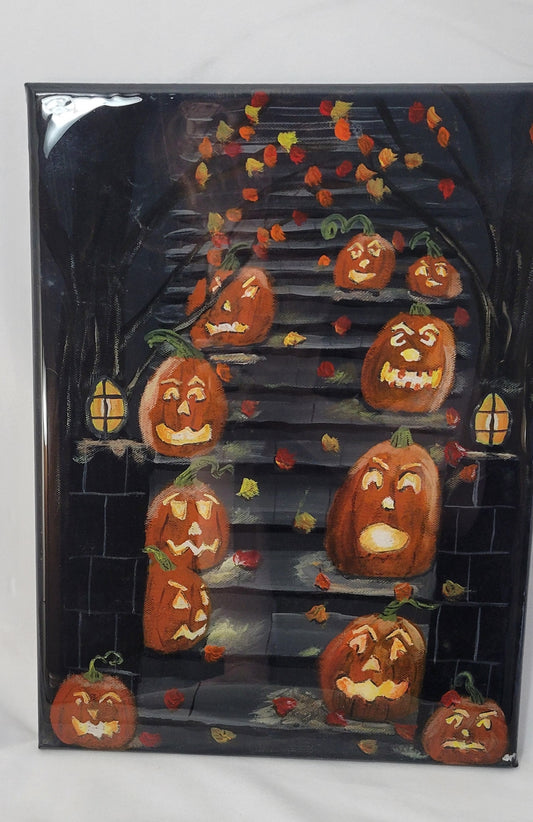 Jack-o'-Lantern Mischief March – Epoxy Sealed Halloween Canvas Wall Art