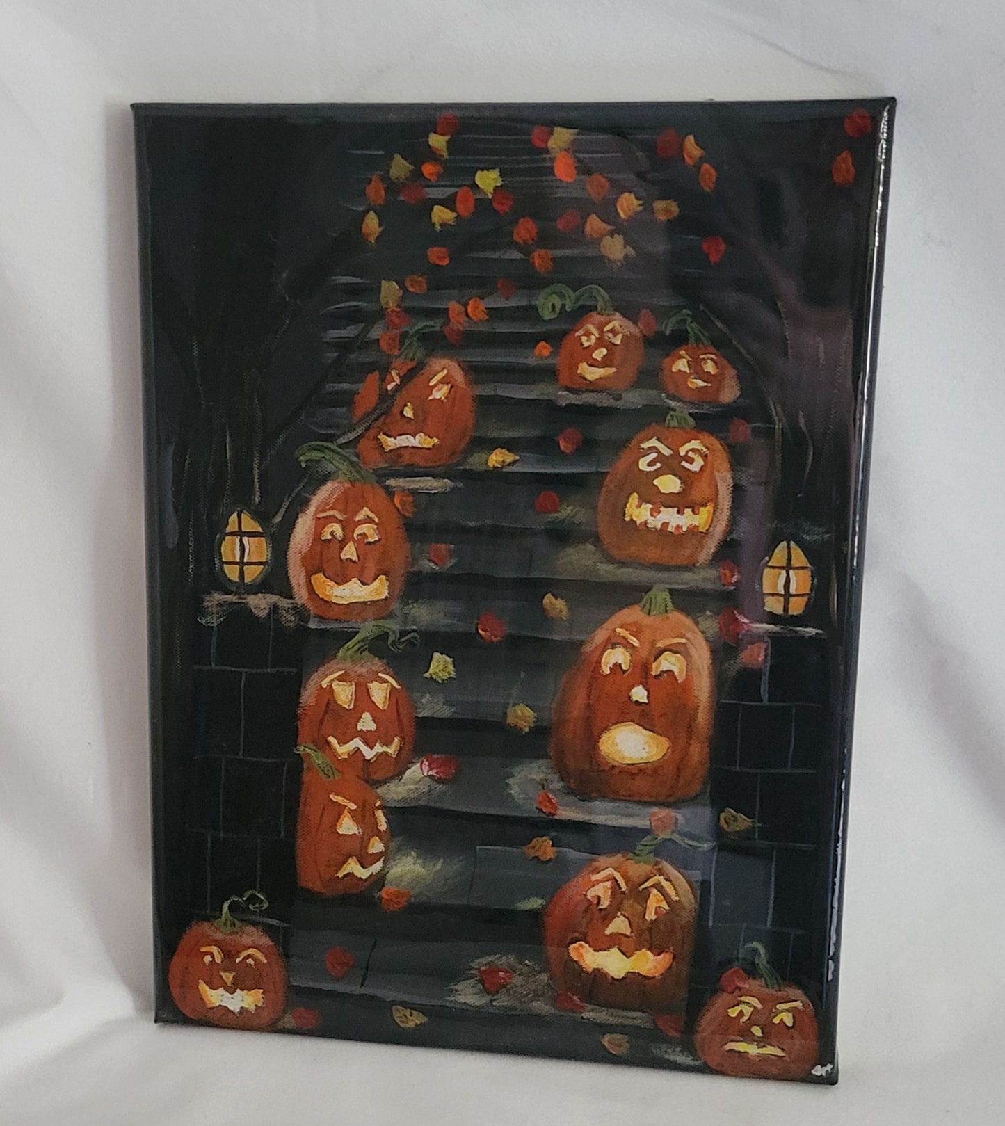 Jack-o'-Lantern Mischief March – Epoxy Sealed Halloween Canvas Wall Art