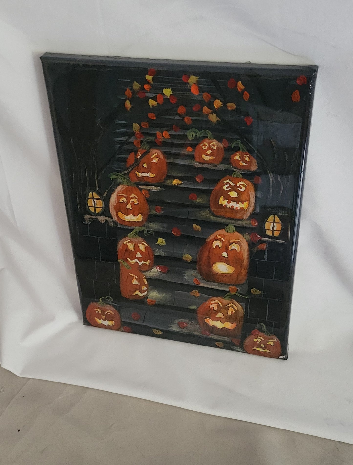 Jack-o'-Lantern Mischief March – Epoxy Sealed Halloween Canvas Wall Art