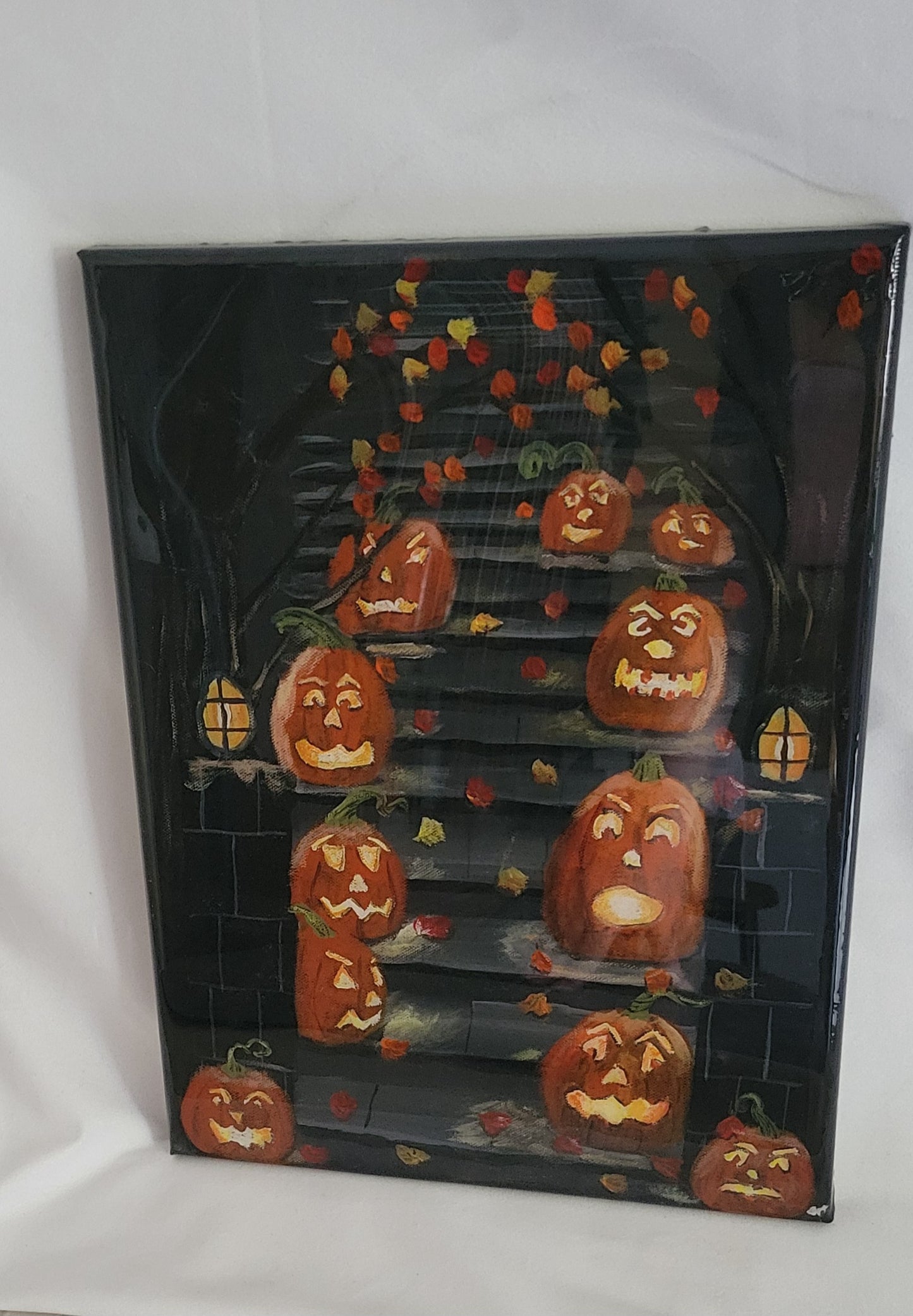 Jack-o'-Lantern Mischief March – Epoxy Sealed Halloween Canvas Wall Art