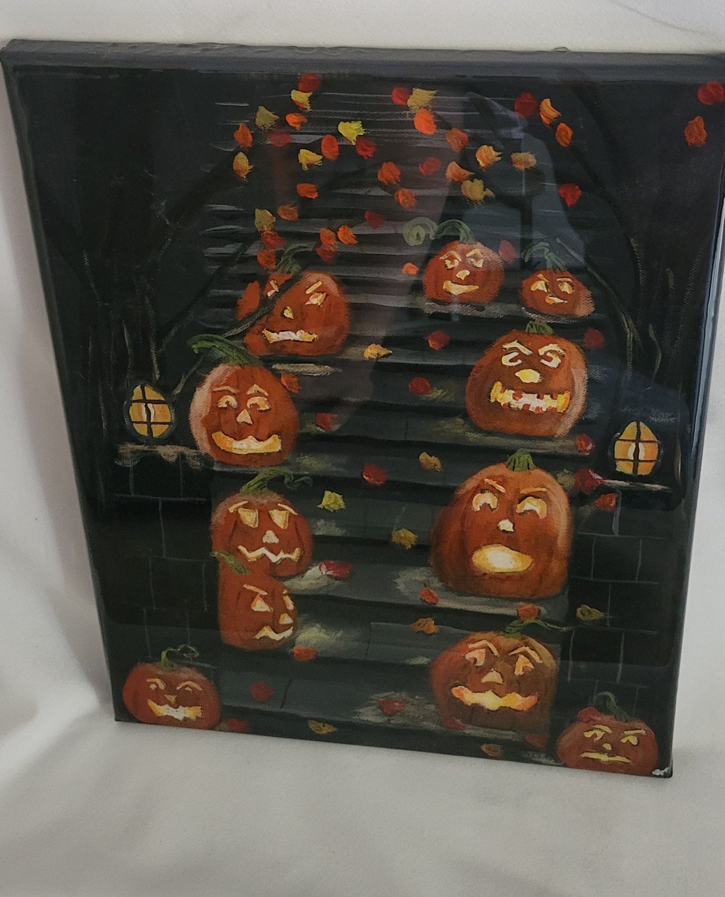 Jack-o'-Lantern Mischief March – Epoxy Sealed Halloween Canvas Wall Art