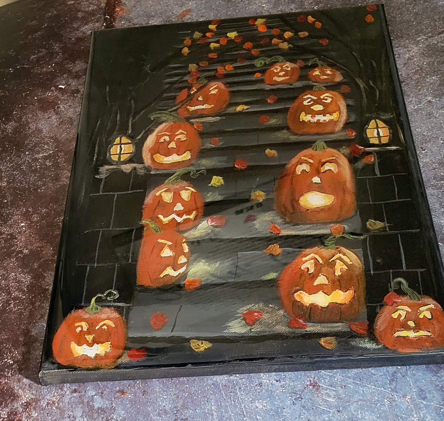 Jack-o'-Lantern Mischief March – Epoxy Sealed Halloween Canvas Wall Art