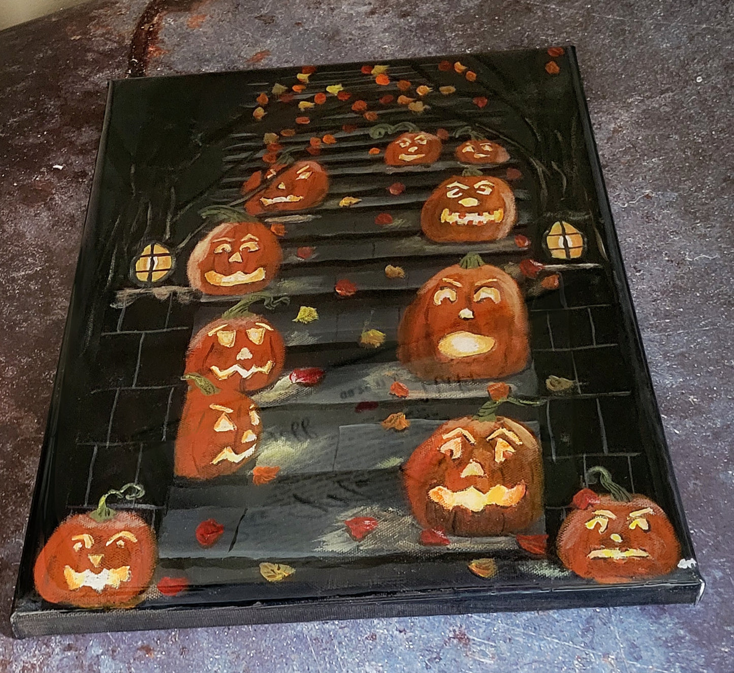 Jack-o'-Lantern Mischief March – Epoxy Sealed Halloween Canvas Wall Art