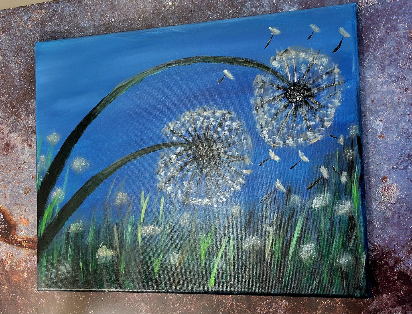Wishes in the Wind – Hand Painted Dandelion Canvas Wall Art