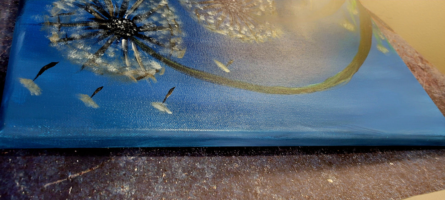 Wishes in the Wind – Hand Painted Dandelion Canvas Wall Art