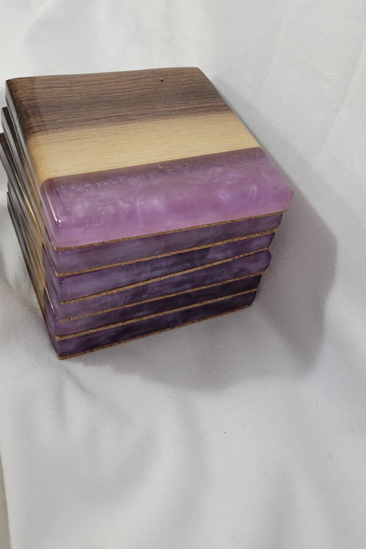Lavender Drift – Handmade Epoxy & Black Walnut Coasters