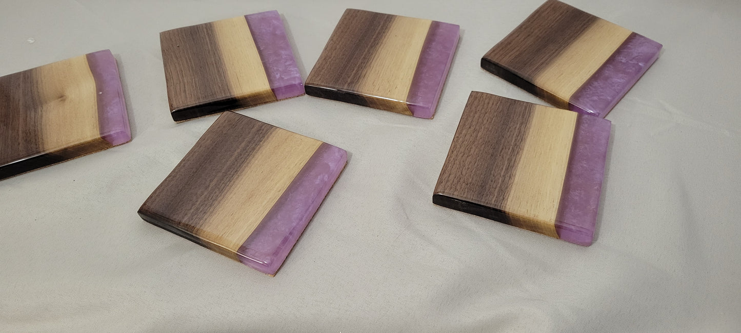 Lavender Drift – Handmade Epoxy & Black Walnut Coasters