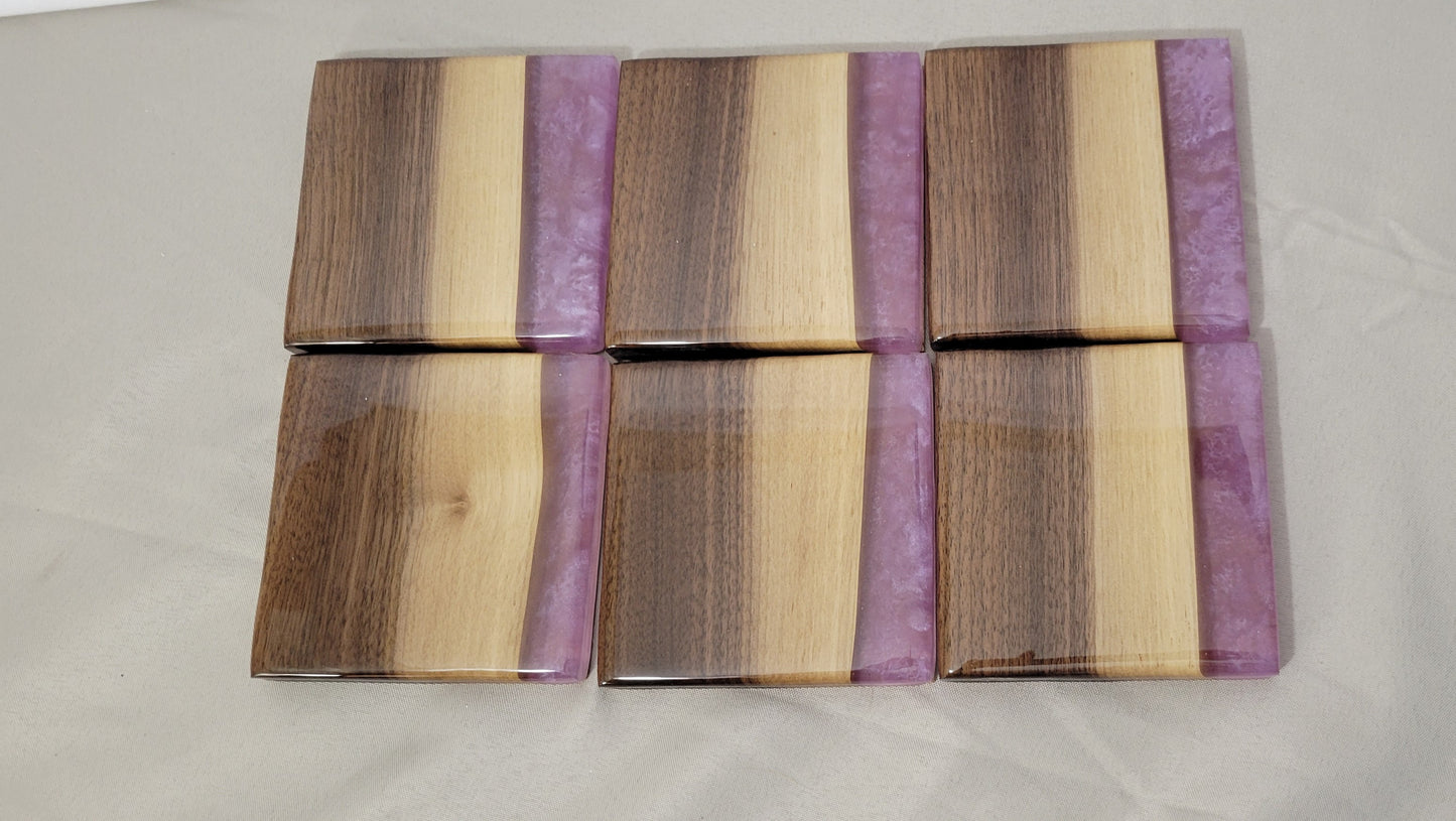 Lavender Drift – Handmade Epoxy & Black Walnut Coasters