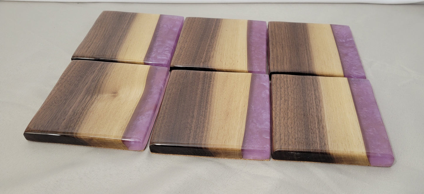 Lavender Drift – Handmade Epoxy & Black Walnut Coasters