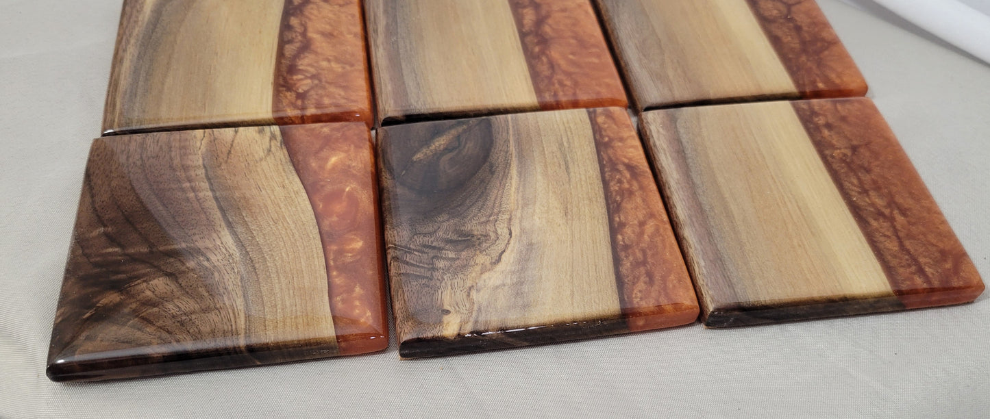 Copper Creek – Black Walnut Coaster Set with Copper Epoxy