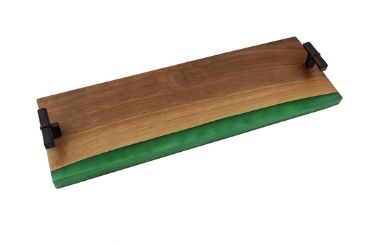 Emerald Tide Handmade Black Walnut Charcuterie Board with Green Epoxy River