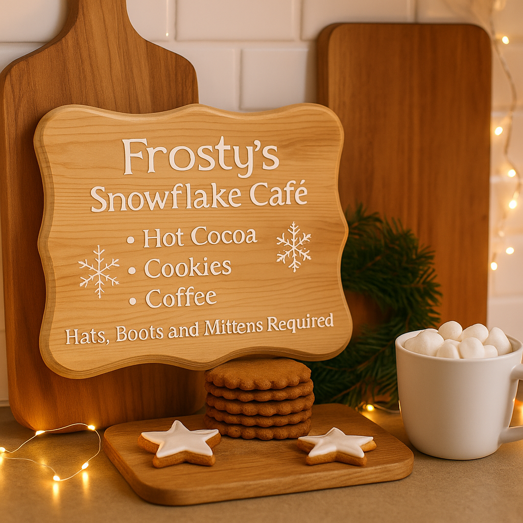 Frosty’s Snowflake Café – Winter Hot Cocoa Décor Sign