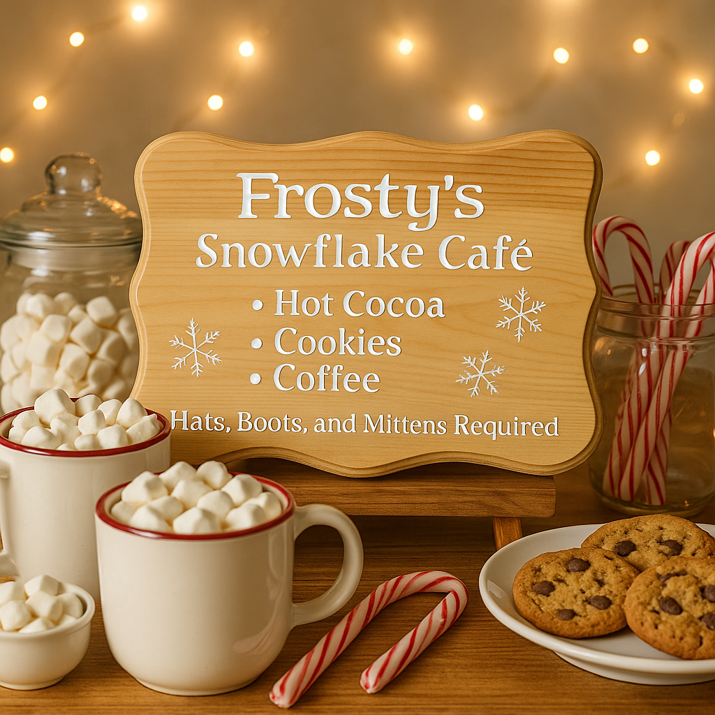 Frosty’s Snowflake Café – Winter Hot Cocoa Décor Sign