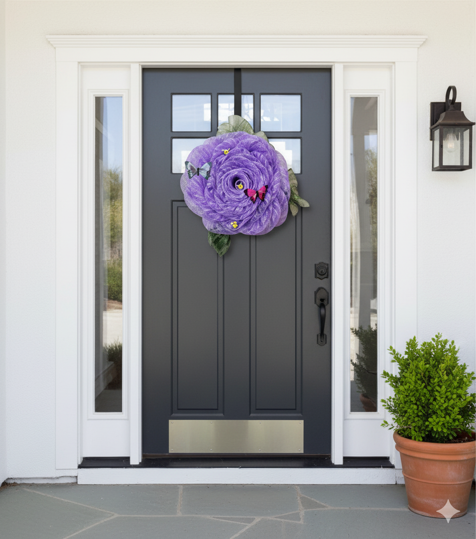 Summer Radiance – Purple Petal Wreath with Butterflies & Bees