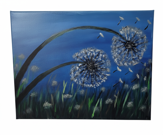 Wishes in the Wind – Hand Painted Dandelion Canvas Wall Art