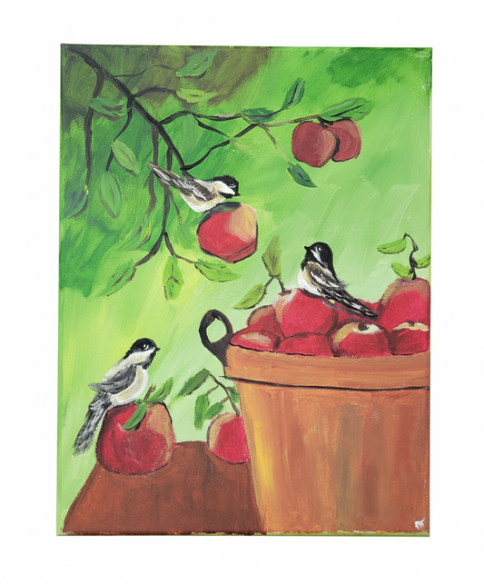 Chickadee Harvest – Acrylic Painting on Canvas