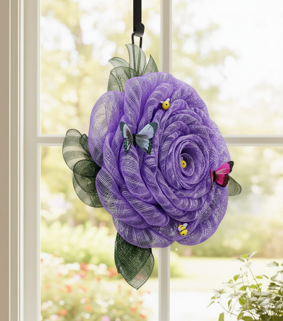 Summer Radiance – Purple Petal Wreath with Butterflies & Bees