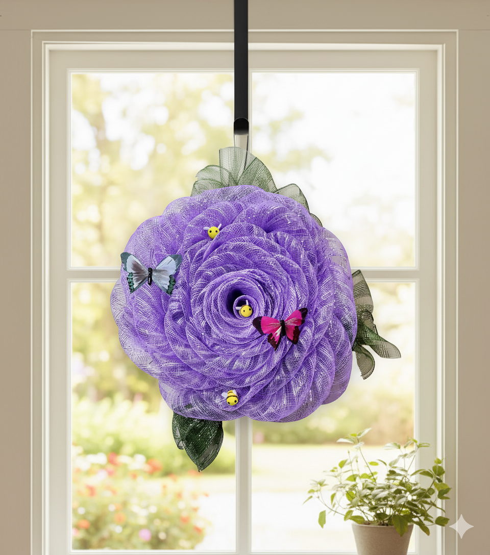 Summer Radiance – Purple Petal Wreath with Butterflies & Bees