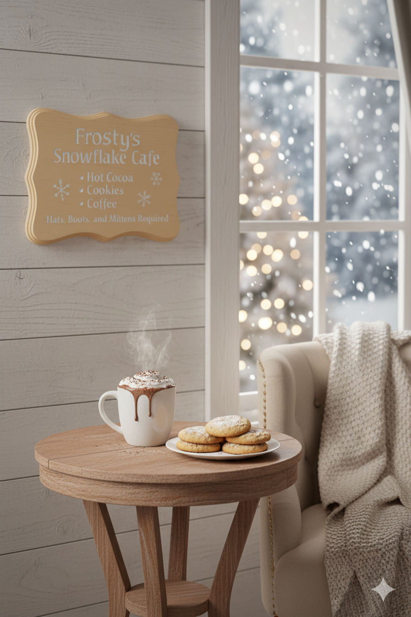 Frosty’s Snowflake Café – Winter Hot Cocoa Décor Sign