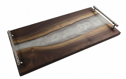 Moonlit Pearl – Black Walnut & Pearl Epoxy Charcuterie Board