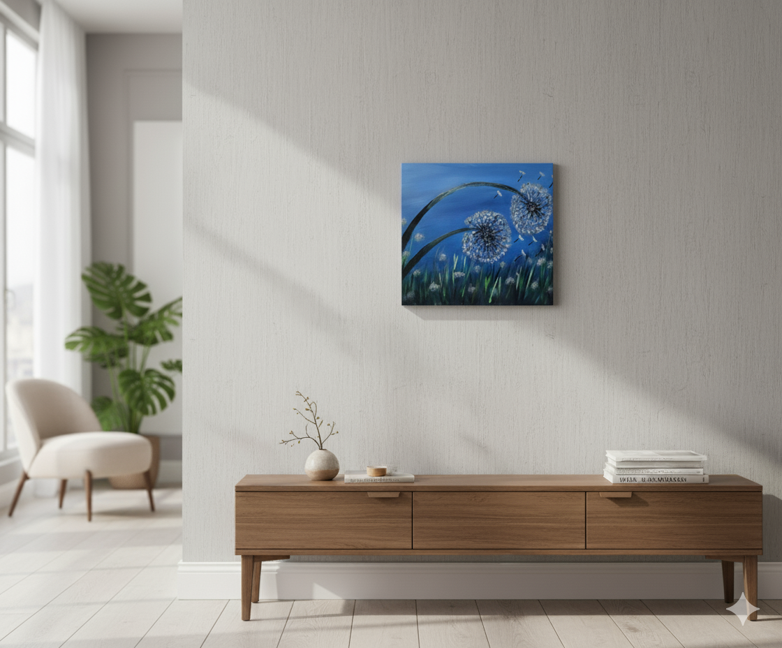 Wishes in the Wind – Hand Painted Dandelion Canvas Wall Art