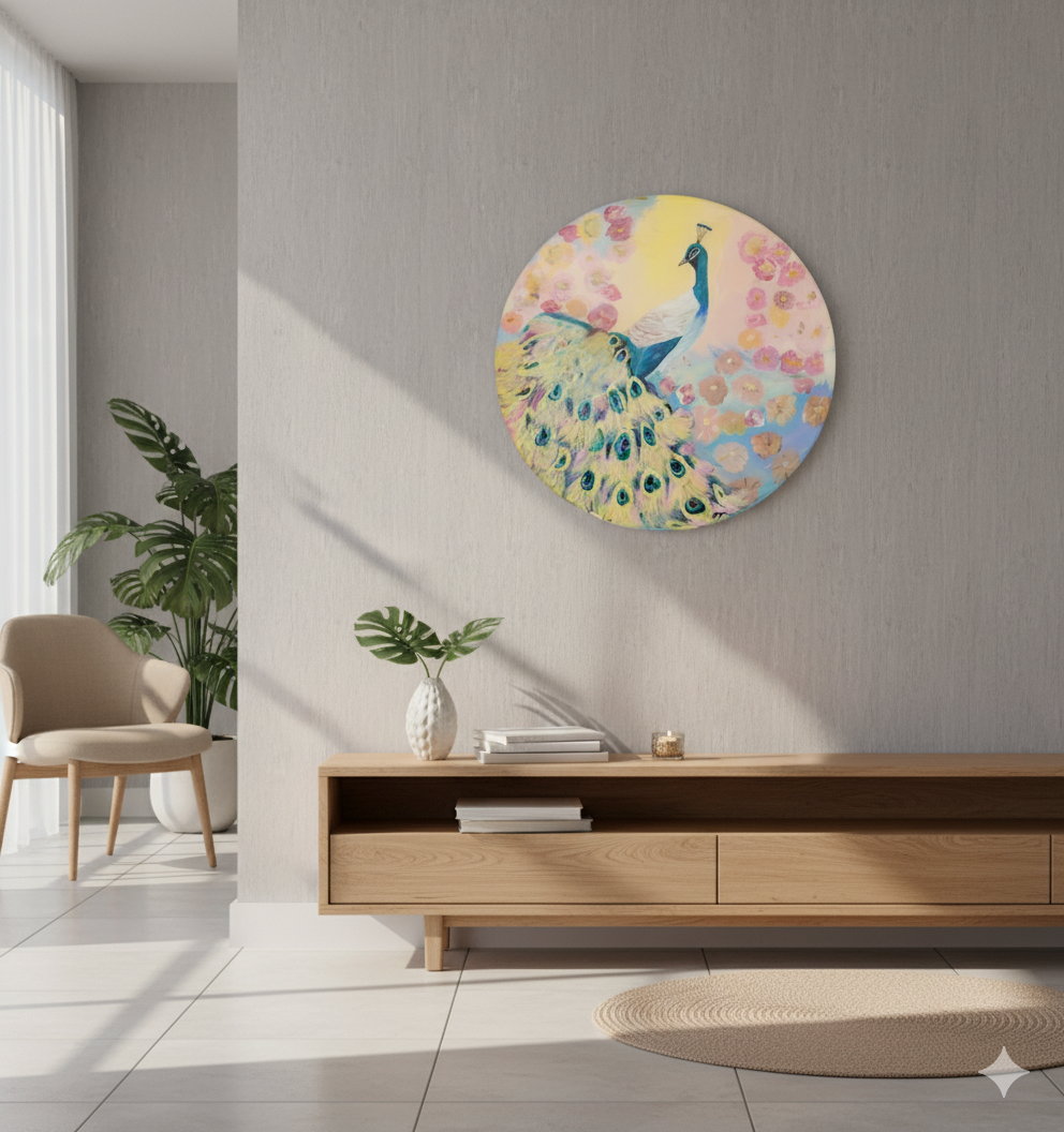 Peacock Reverie – Epoxy Sealed Peacock & Bloom Wall Decor