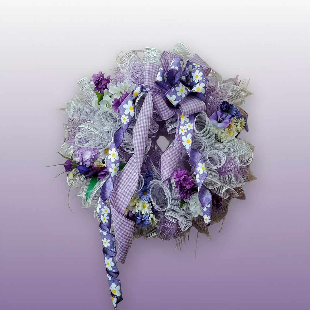 Lavender Elegance – Purple Floral Deco Mesh Spring Wreath