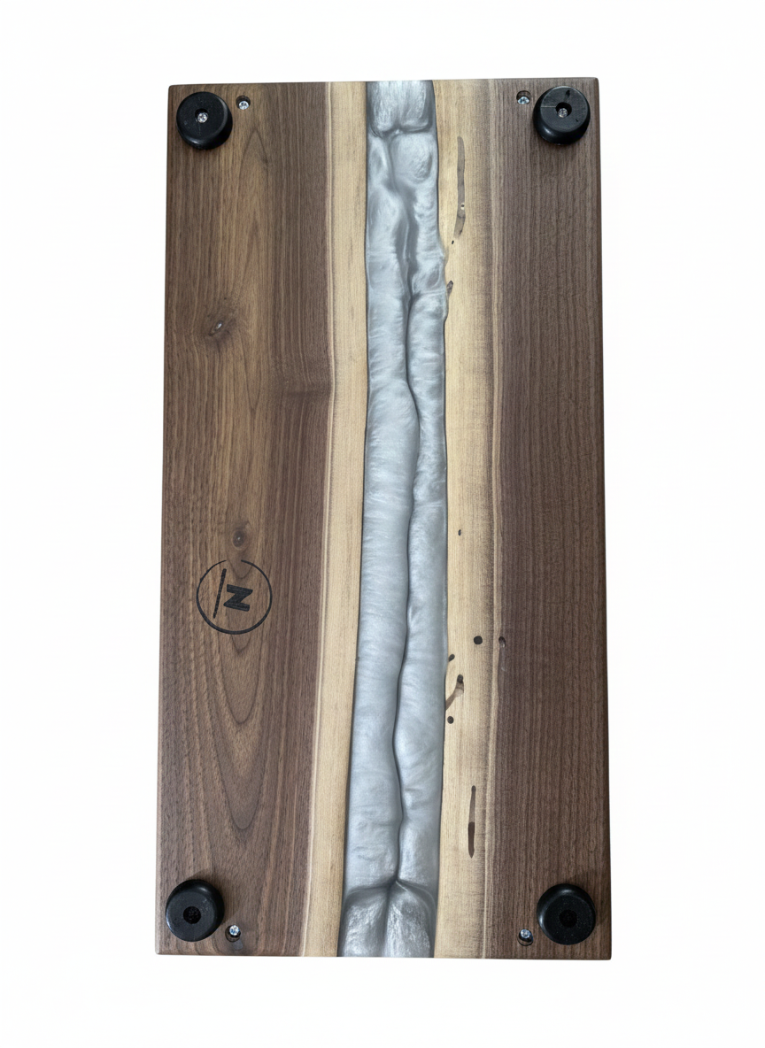 Silver Current – Black Walnut Charcuterie Board with Resin River