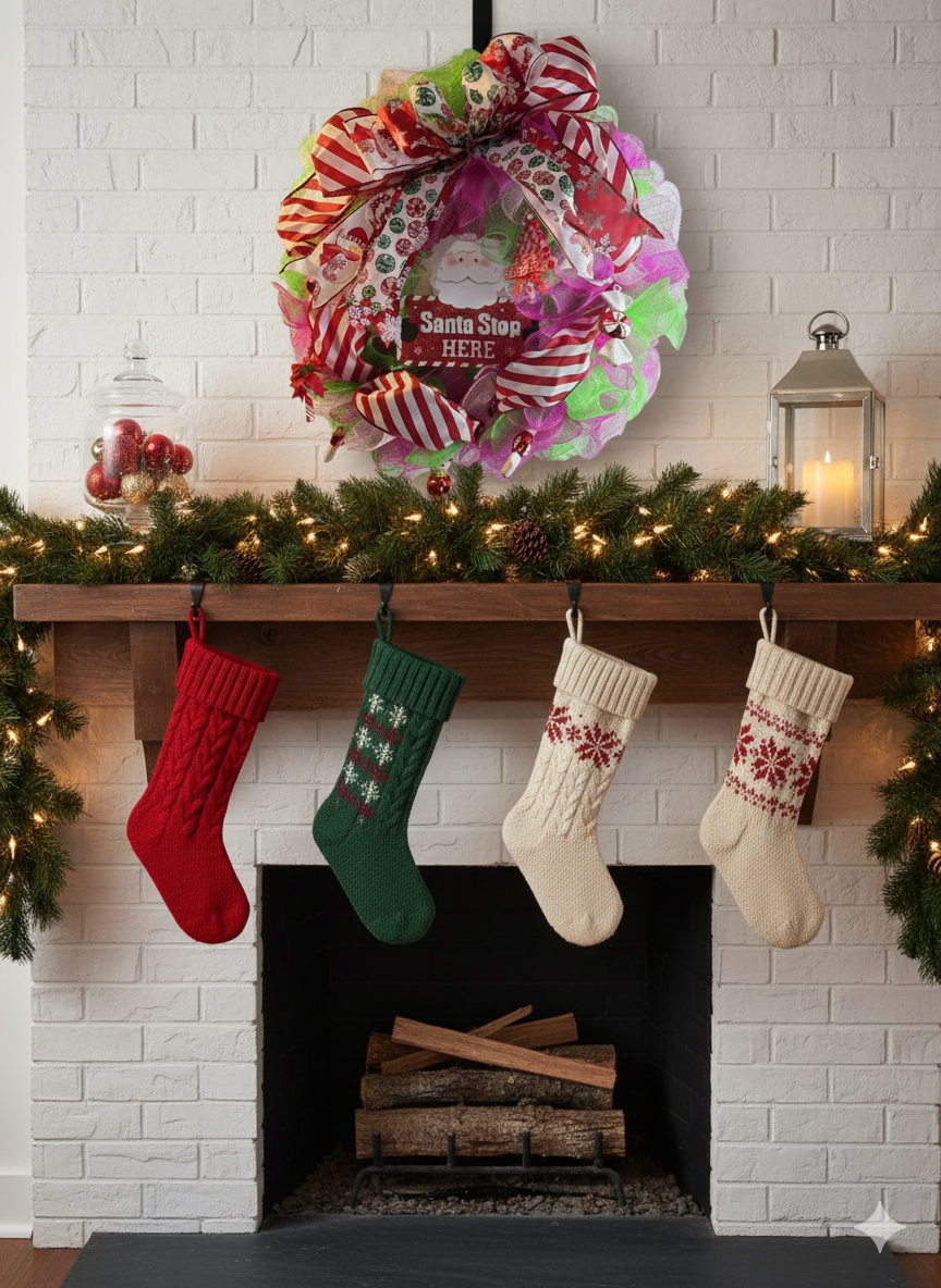 Santa Stop Wreath|Santa Wreath| Santa Workshop Wreath| Fun Christmas Wreath| Red and Green Santa Wreath| Kids Christmas Wreath| Santa Decor