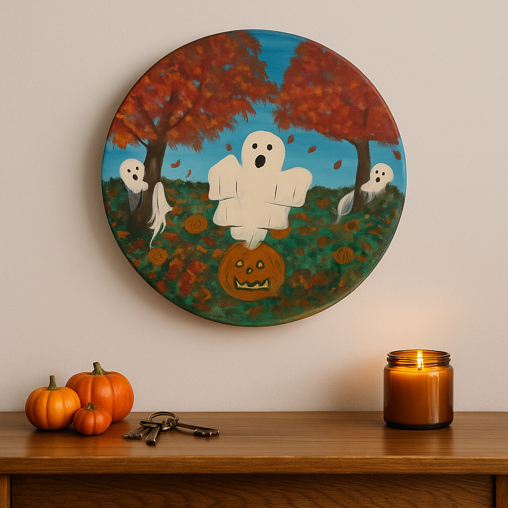 Pumpkin Patch Haunting – Hand Painted Ghost Scene
