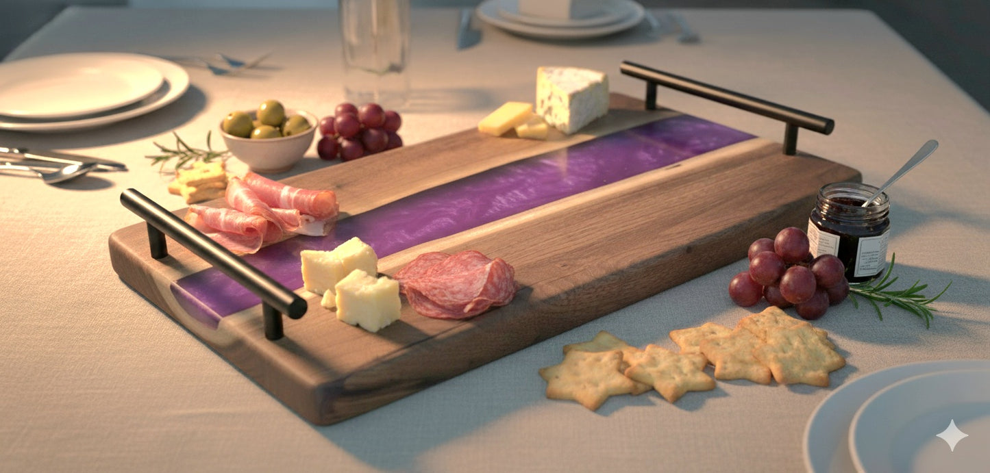 Raspberry Ripple Black Walnut Charcuterie Board - Handmade with Love