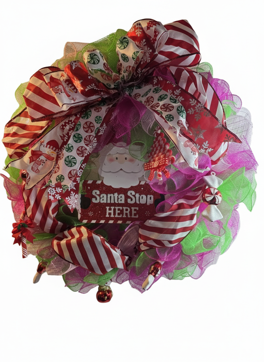 Santa Stop Wreath|Santa Wreath| Santa Workshop Wreath| Fun Christmas Wreath| Red and Green Santa Wreath| Kids Christmas Wreath| Santa Decor