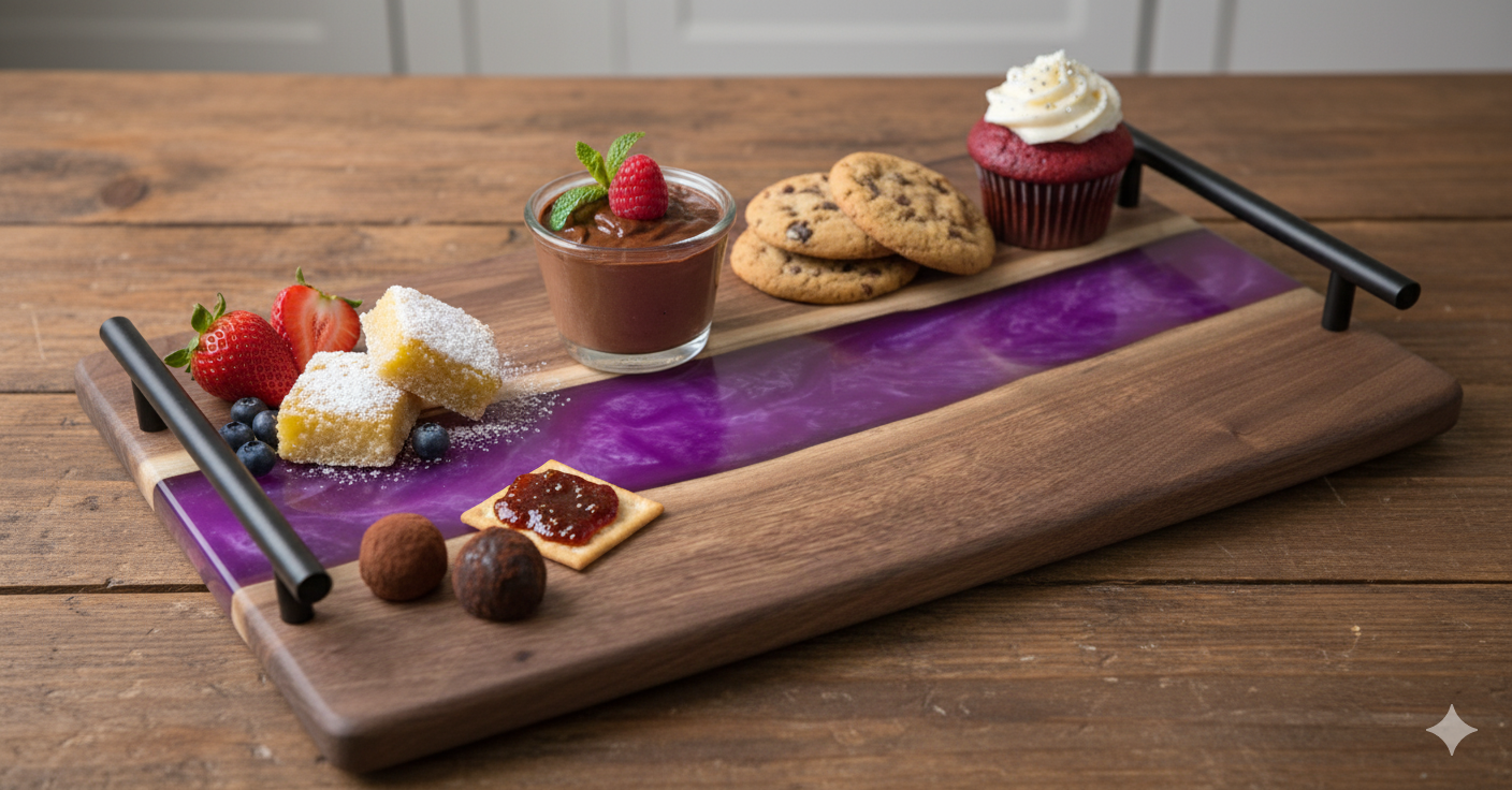 Raspberry Ripple Black Walnut Charcuterie Board - Handmade with Love