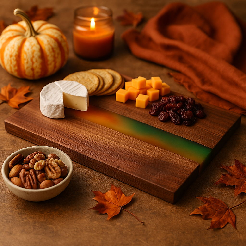 Autumnal Solar Drift – Black Walnut River Charcuterie Board