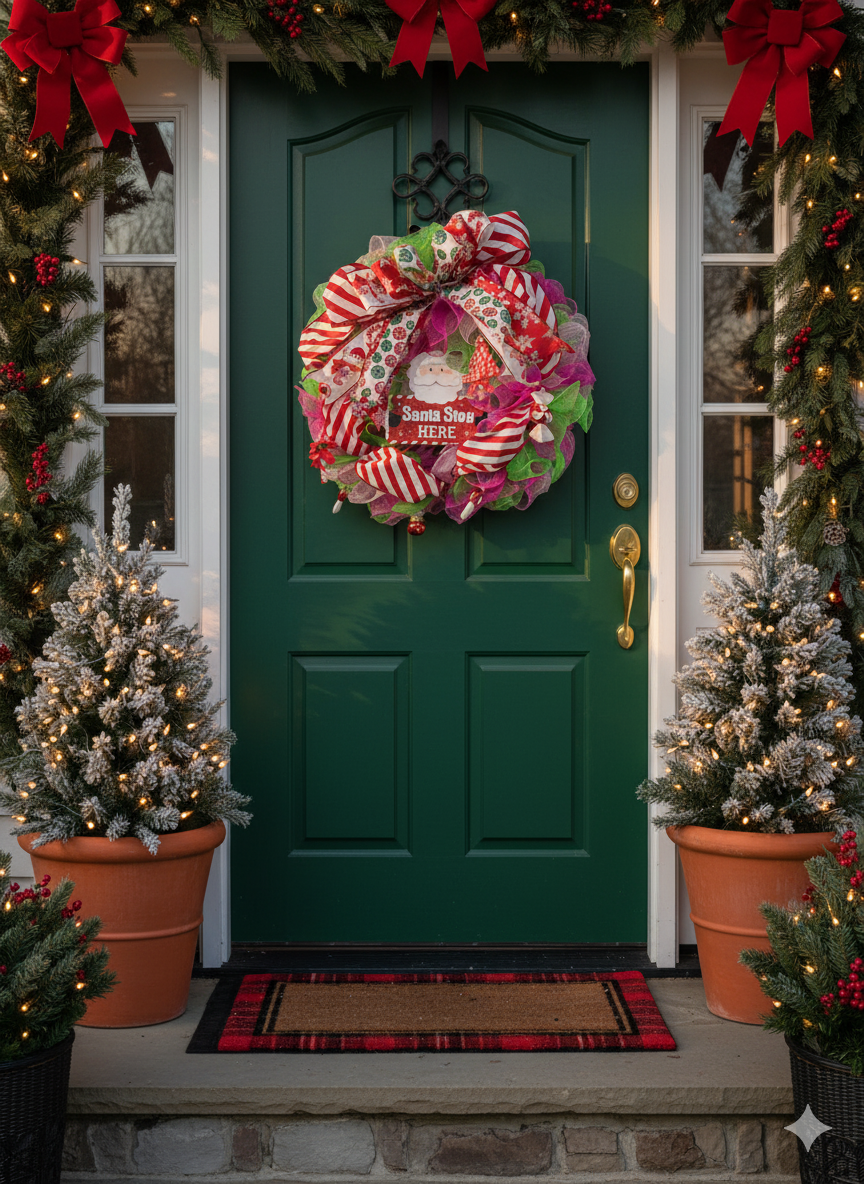 Santa Stop Wreath|Santa Wreath| Santa Workshop Wreath| Fun Christmas Wreath| Red and Green Santa Wreath| Kids Christmas Wreath| Santa Decor