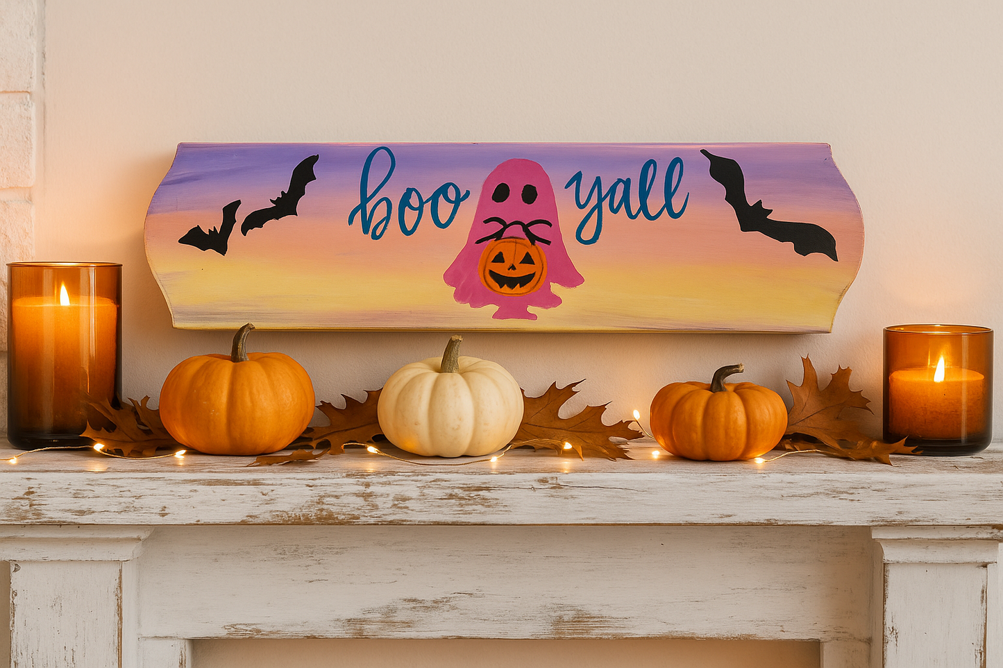 Haunted Greetings – Boo Y’all Ghost & Bat Birch Sign