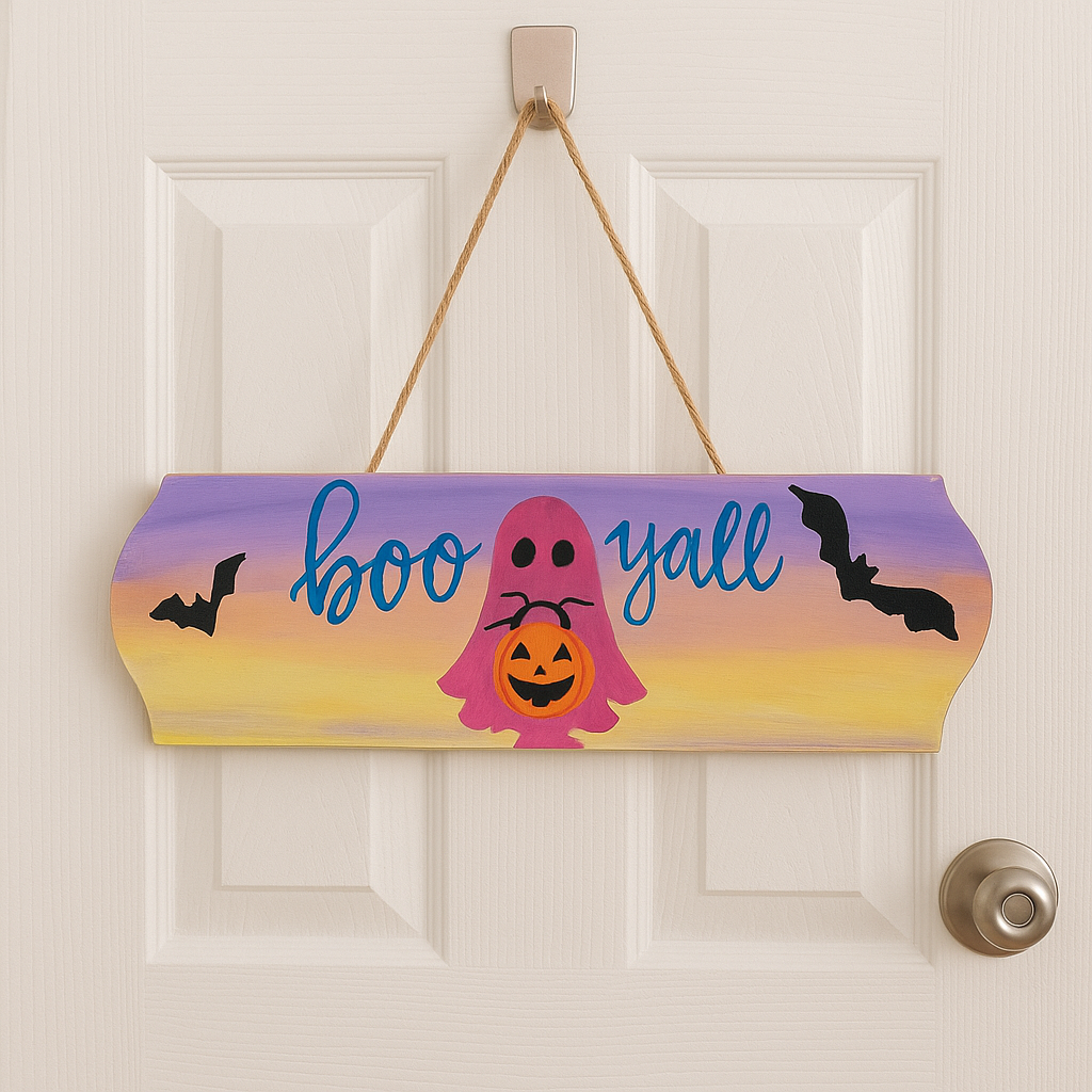 Haunted Greetings – Boo Y’all Ghost & Bat Birch Sign