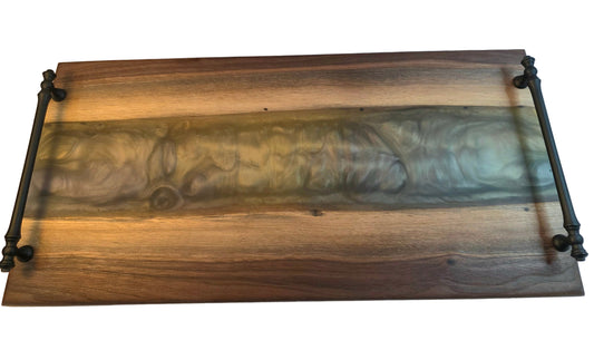 Twilight Pour – Black Walnut Charcuterie Board with Metallic Epoxy River