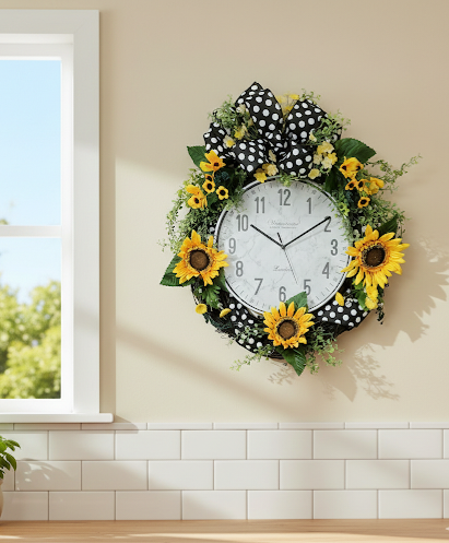 Time in Bloom – Sunflower Grapevine Clock Wreath
