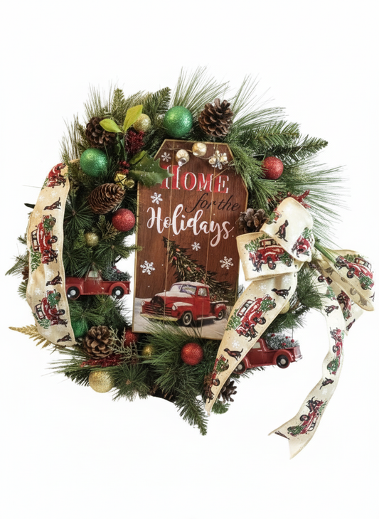 Home for the Holidays – Red Truck Christmas Wreath