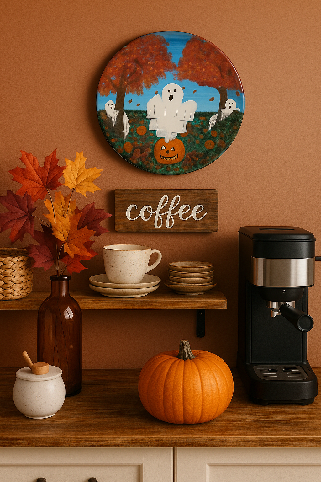 Pumpkin Patch Haunting – Hand Painted Ghost Scene