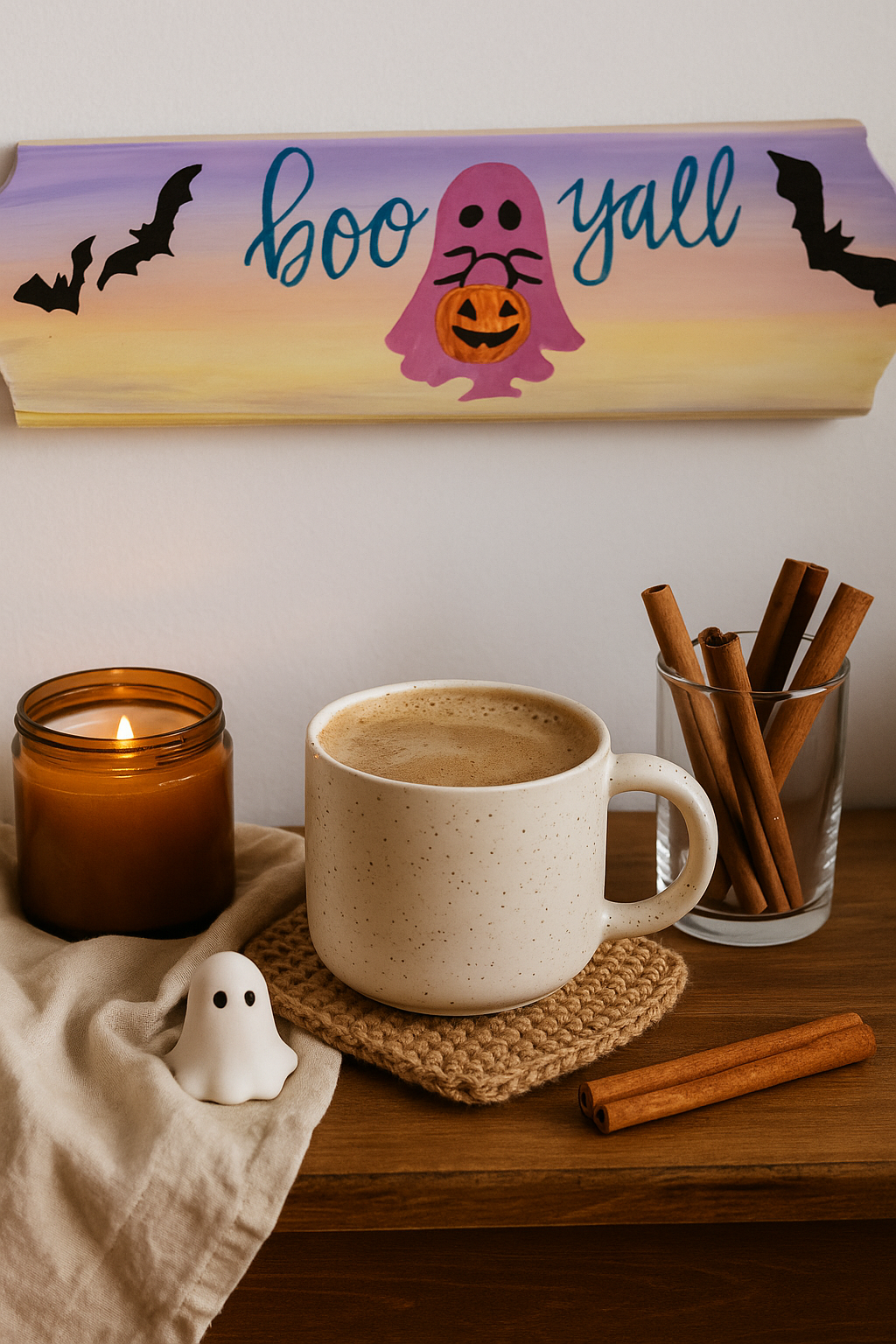 Haunted Greetings – Boo Y’all Ghost & Bat Birch Sign