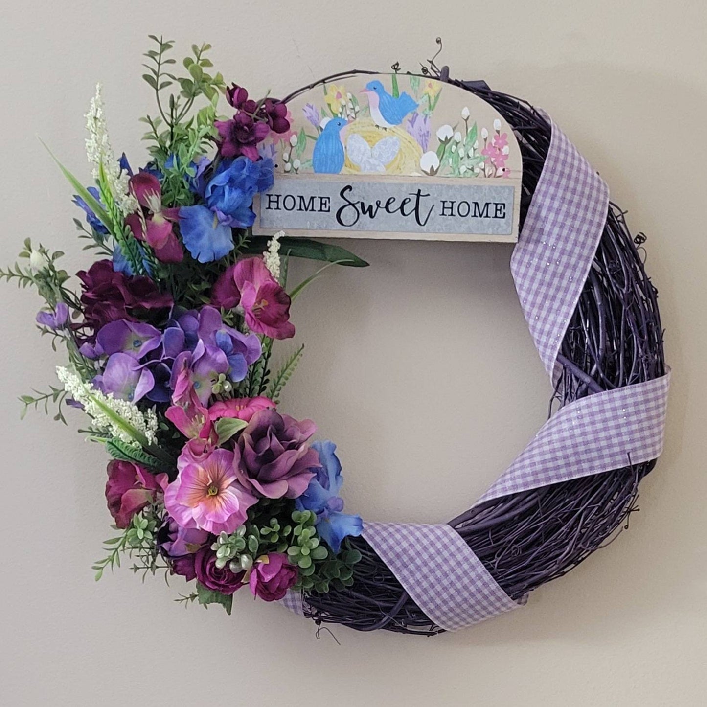 Purple Floral Grapevine Wreath