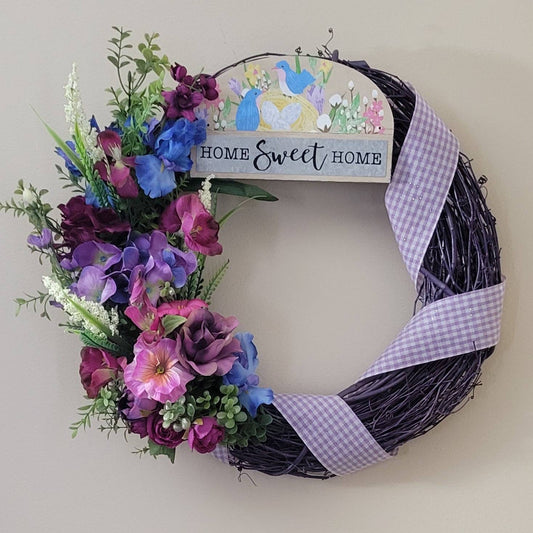 Spring Serenade- Purple Floral Grapevine Wreath
