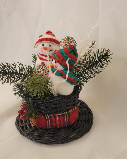 Cozy Knit Duo Centerpiece Winter Snowman Decor
