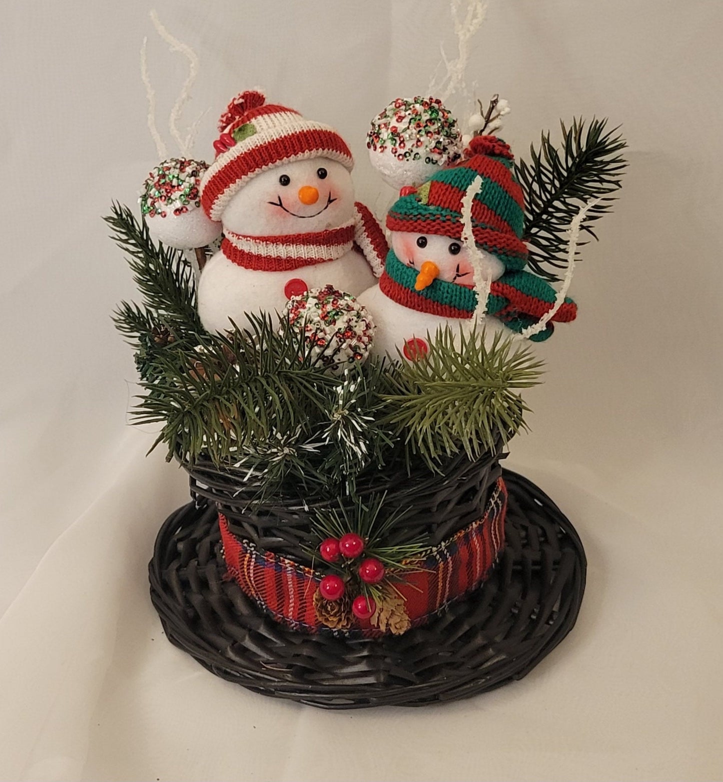 Cozy Knit Duo Centerpiece Winter Snowman Decor