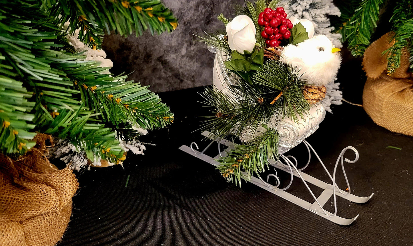 Winter Elegance Chickadee Sleigh Display