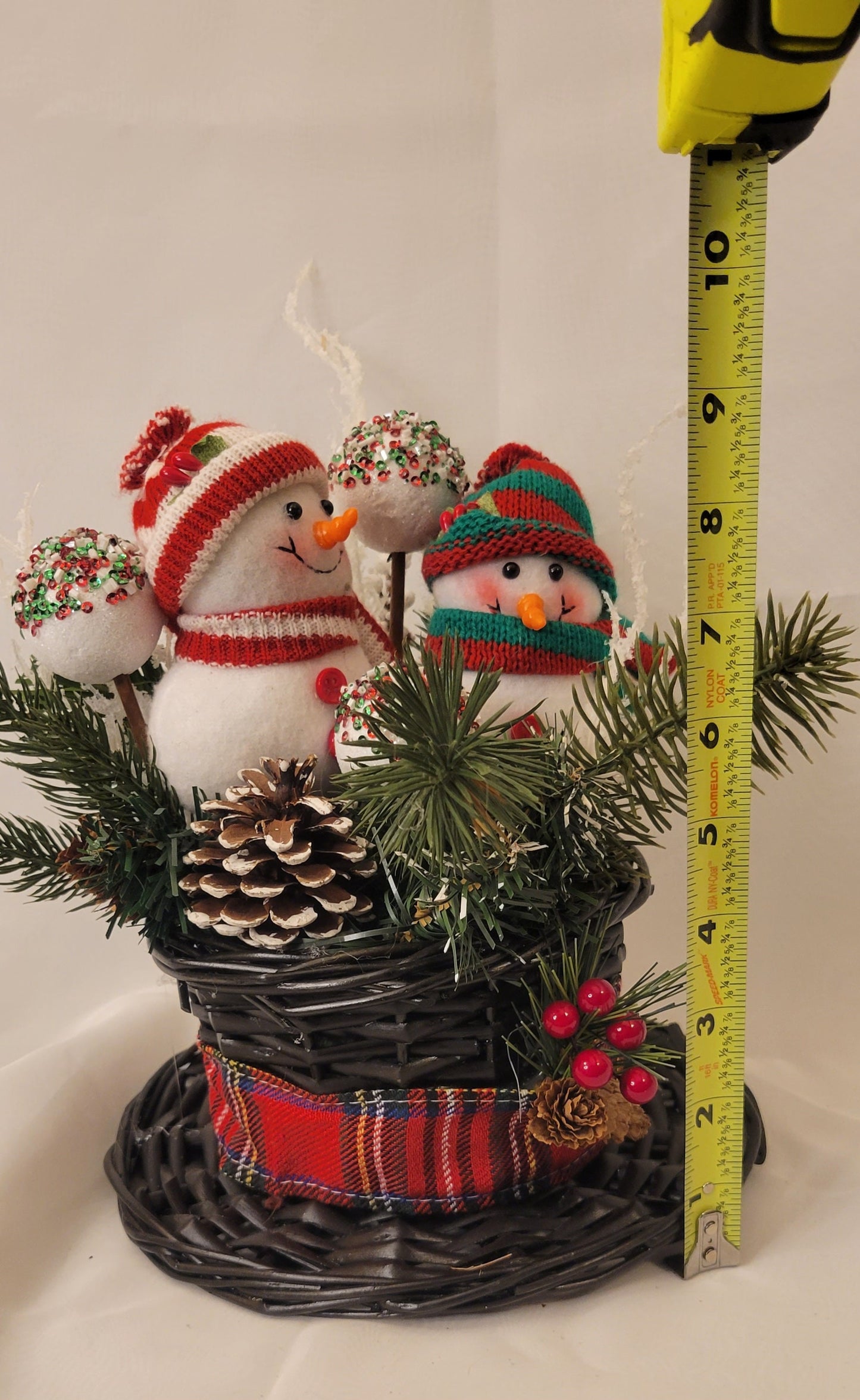 Cozy Knit Duo Centerpiece Winter Snowman Decor