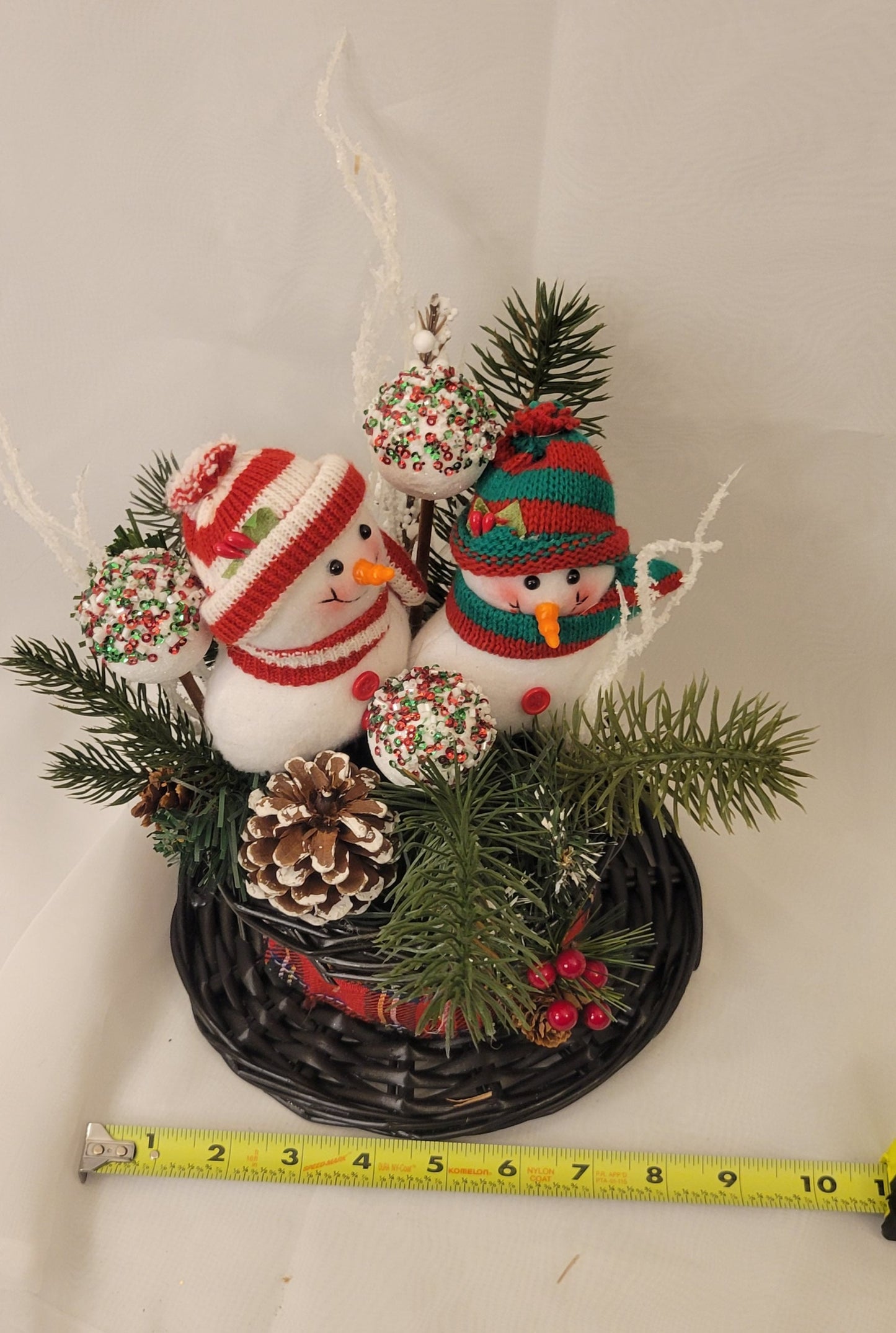 Cozy Knit Duo Centerpiece Winter Snowman Decor